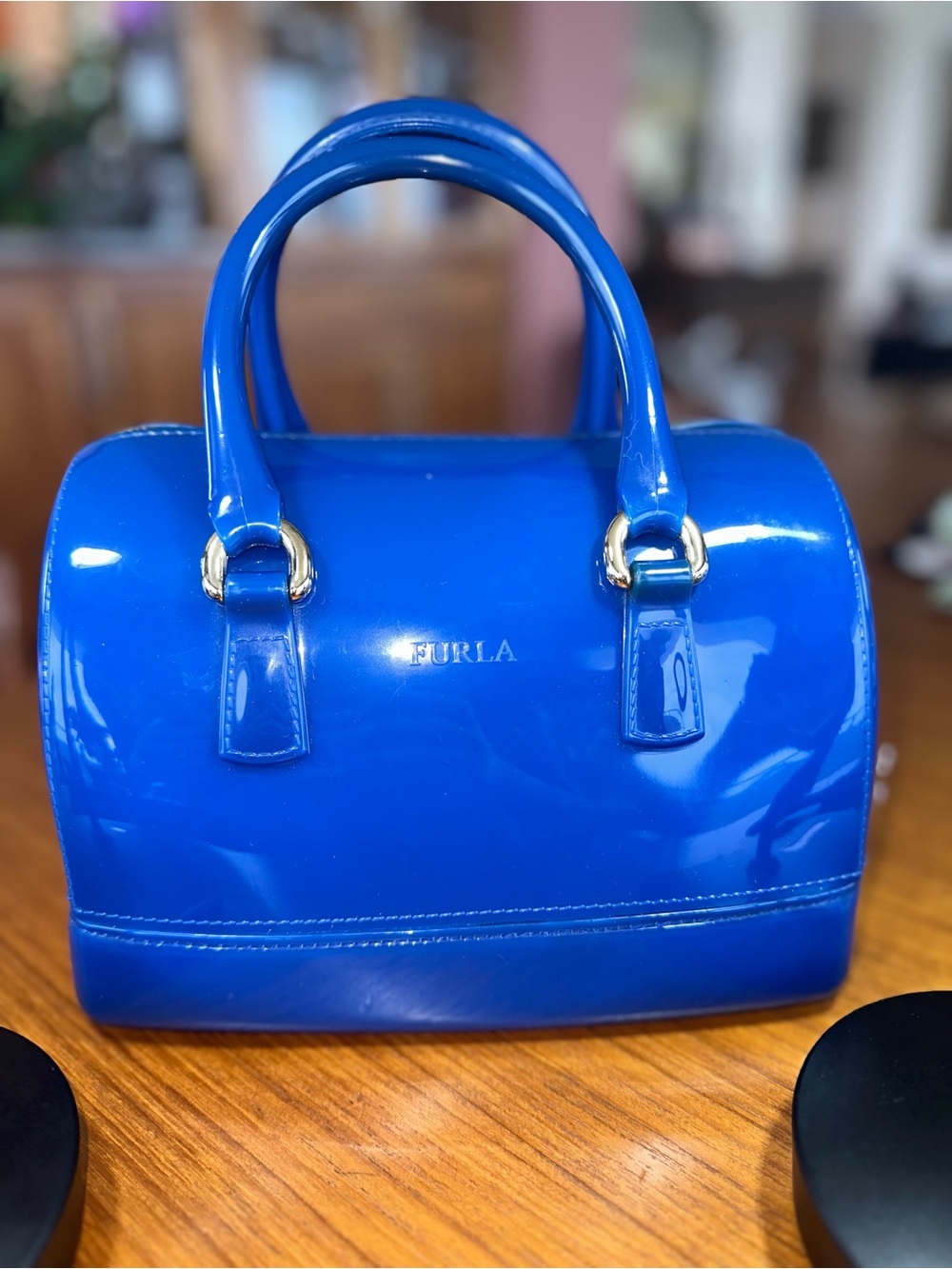 Furla Candy Bag Dome Satchel | Cobalt Blue Glossy PVC | Made in Italy -Excellent - Picture 9 of 12